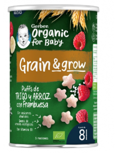 GERBER SNACK ORGANIC TRIGO ARROZ CON FRAMBUESA 1 BOLSITA...