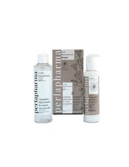 PACK HIGIENIZANTE PERLAPHARMA LOCIÓN HIDROALCOHÓLICA 70 200ML  CREMA CON ACEITE DE CALÉNDULA 200ML