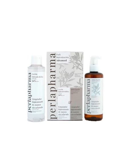 PACK HIGIENIZANTE PERLAPHARMA LOCIÓN HIDROALCOHÓLICA 70 200ML  JABÓN LÍQUIDO CON ÁRBOL DE TÉ 300ML