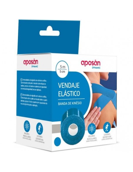 APOSAN DYNAMIC VENDAJE ELÁSTICO KINESIO TAPE 1 UNIDAD 5 M X 5 CM COLOR AZUL
