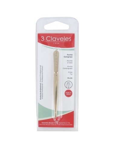 PINZAS DEPILAR 3 CLAVELES CANGREJO 9 CM DORADA