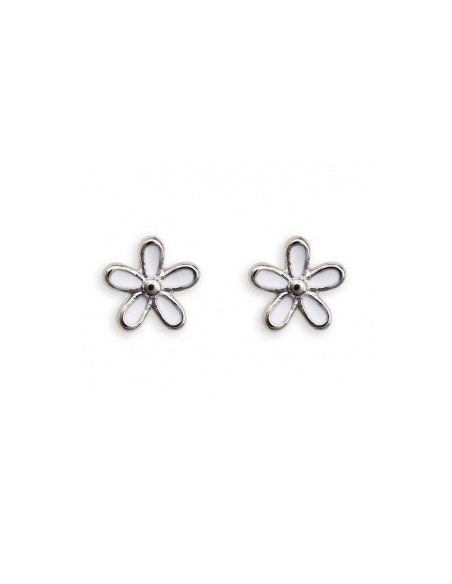 PENDIENTES BIOJOUX FLOR PRIMAVERA ESMALTADO BLANCO 8MM