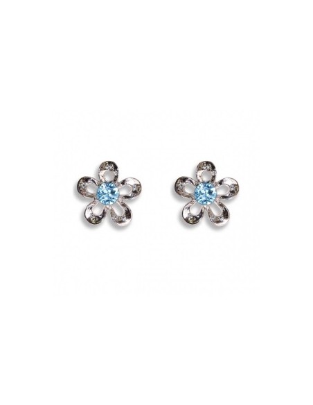 PENDIENTES BIOJOUX FLOR CRISTAL AGUAMARINA 7MM