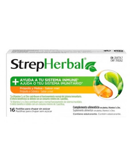 STREPHERBAL 16 PASTILLAS PARA CHUPAR SABOR PROPOLIS MELISA MIEL