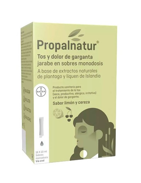 PROPALNATUR TOS Y DOLOR DE GARGANTA 16 SOBRES MONODOSIS 10 ML JARABE SABOR LIMON Y CEREZA