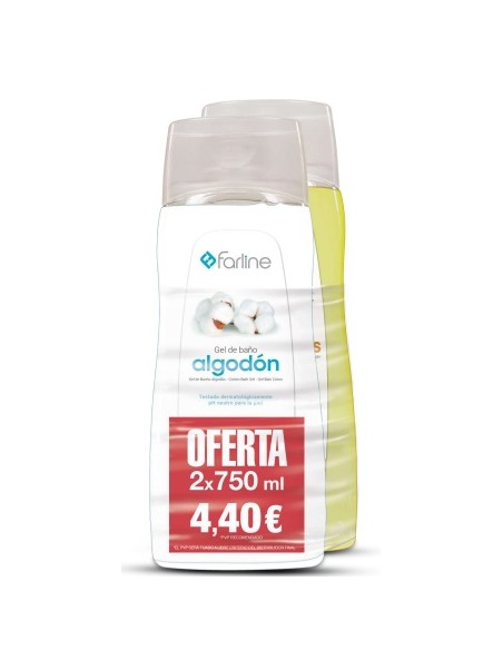 FARLINE DUPLO GEL BAÑO  ALGODÓN 750 ML + ALMENDRAS 750ML
