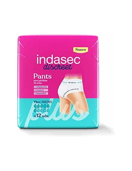 PAÑALES INDASEC PANT PLUS ABSORBENTE INCONTINENCIA ORINA DIA ANATÓMICA TALLA- M 12 UNIDADES