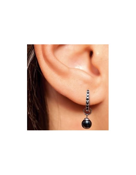 PENDIENTE ACERO QUIRURGICO BIOJOUX BROOKLIN PERLA NEGRA 18MM