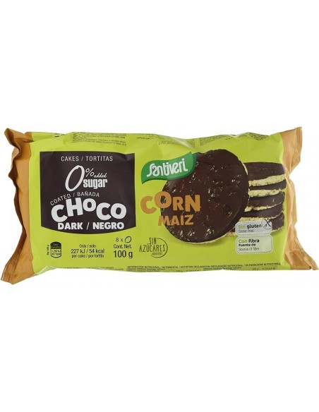 SANTIVERI TORTITAS MAIZ CON CHOCOLATE NEGRO 0% AZUCARES 8 UNIDADES 100 GRAMOS