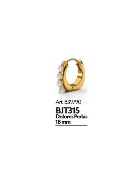 PENDIENTE ACERO QUIRURGICO BIO JOUX DOLORES PERLAS 18MM CHAPADO ORO 24K