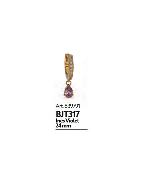 PENDIENTE ACERO QUIRURGICO BIO JOUX INES VIOLET 24MM ORO 24K