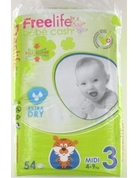 FREELIFE BEBECASH PAÑAL INFANTIL T- 3 54 UNIDADES