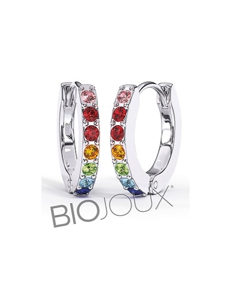PENDIENTE ACERO QUIRURGICO BIO JOUX ARO CRISTALES MULTICOLOR 10MM