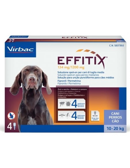 EFFITIX PERROS MEDIANOS 10-20KGS 134 MG SOLUCION SPOTON 4 PIPETAS 22 ML