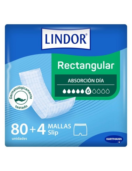 ABSORBENTE INCONTINENCIA ORINA DIA RECTANGULAR LINDOR 80 PAÑALES + 4 MALLAS
