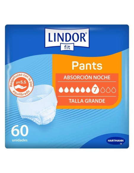 PAÑAL ABSORBENTE INCONTINENCIA ORINA NOCHE ANATÓMICO LINDOR FIT PANTS T- GDE 60 U