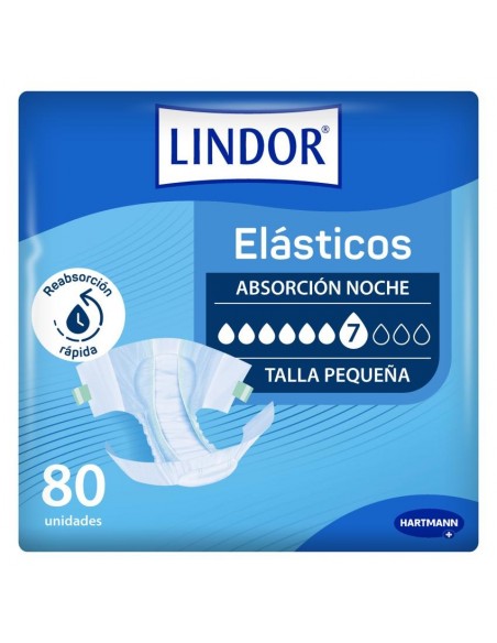 PAÑAL ABSORBENTE INCONTINENCIA ORINA  NOCHE ANATOMICO LINDOR ELASTICOS T- PEQ 80 U