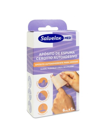 SALVELOX MED FOAM PLASTER APOSITO ADHESIVO 1 APOSITO 1M X 6 CM