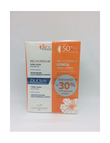 DUCRAY MELASCREEN CREMA LIGERA SPF 50+ DUO 40 ML 2 TARROS