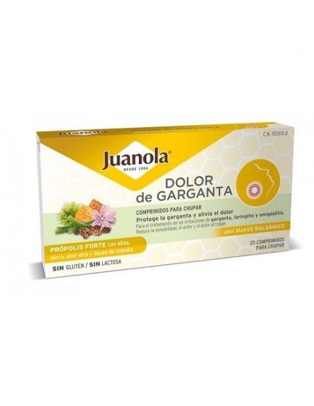 JUANOLA DOLOR DE GARGANTA PROPOLIS FORTE SABOR SUAVE BALSAMICO 20 COMPRIMIDOS