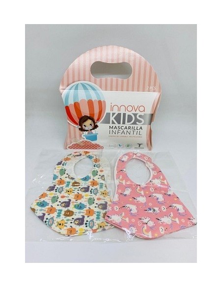 PACK 2 MASCARILLAS INNOVAKIDS INFANTILES REUTILIZABLES DIBUJOS ROSA 20 LAVADOS 2UDS