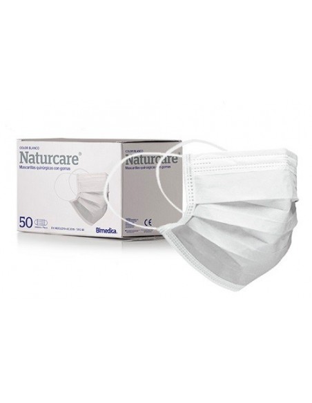MASCARILLA QUIRURGICA CON GOMAS NATURCARE 50 UNIDADES BLANCAS