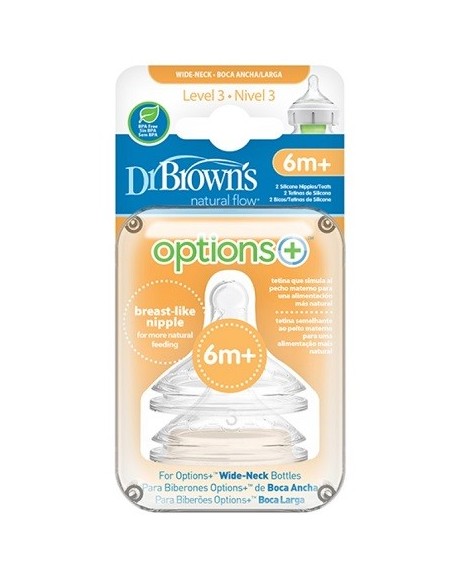 TETINA DR BROWNS SILICONA 6 MESES N3 BOCA ANCHA 2UDS