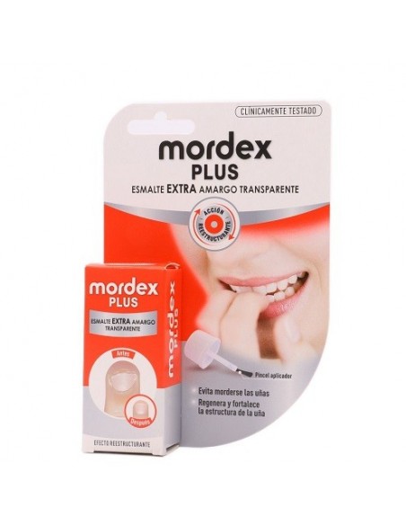 MORDEX PLUS ESMALTE AMARGO TRANSPARENTE 1 ENVASE 9 ml CON PINCEL