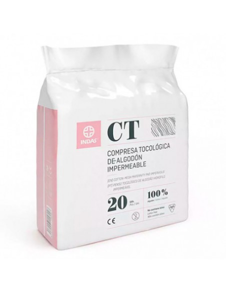 COMPRESAS HIGIENICAS FEMENINAS TOCOLÓGICA DE ALGODÓN IMPERMEABLE INDAS 20 U